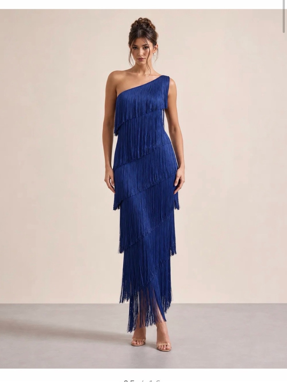 One-Shoulder Fringe Maxi Dress in Deep Blue - Formal Dress / Wedding / Bridesmai